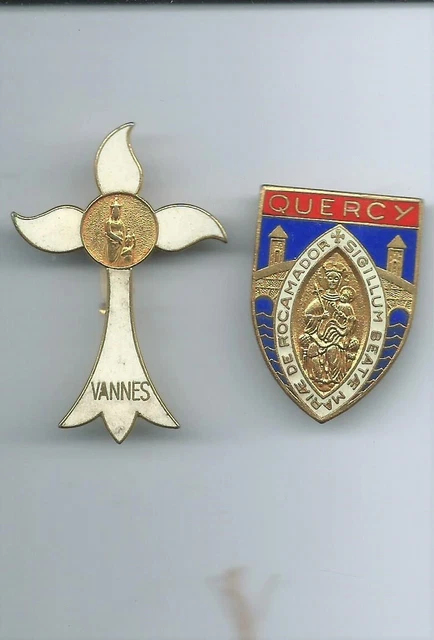 Lot De 2 Insignes Du Pèlerinage Militaire International à Lourdes, Fabrication Française